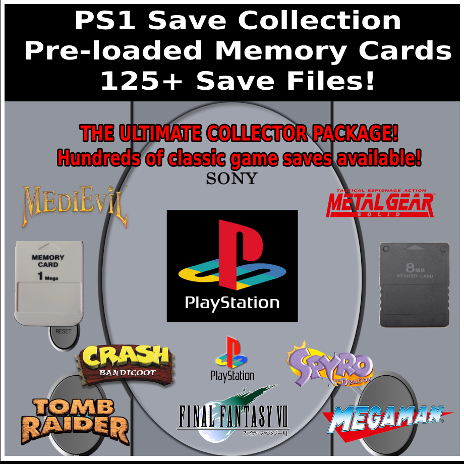 PS1 Unlocked Save Collection - 125+ Saves - 128MB Memory Card - 100% Complete