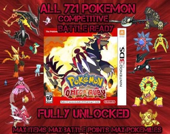 Pokémon Rubí Omega desbloqueado | Pokédex variocolor completa + Máximo de objetos | 3DS