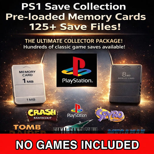 PS1 Unlocked Save Collection - 125+ Saves - 128MB Memory Card - 100% Complete