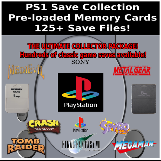 PS1 Unlocked Save Collection - 125+ Saves - 128MB Memory Card - 100% Complete