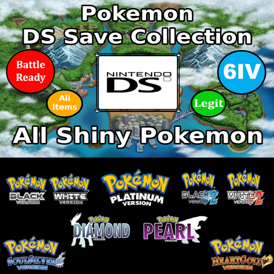 Pokemon DS Unlocked Save Collection - 9 Saves - Complete Shiny Pokedex - NDS