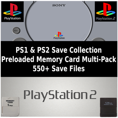 PS1 + PS2 Unlocked Save Collection - 550+ Saves - 256MB Memory Card - 100% Complete
