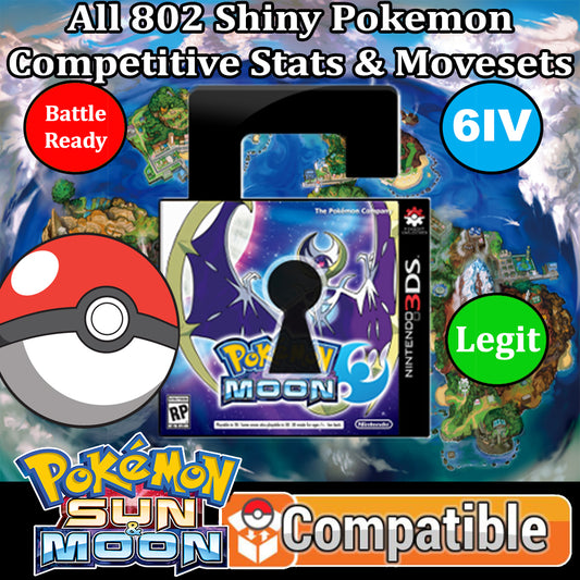 Unlocked Pokemon Moon | Complete Shiny Pokedex + Max Items | 3DS