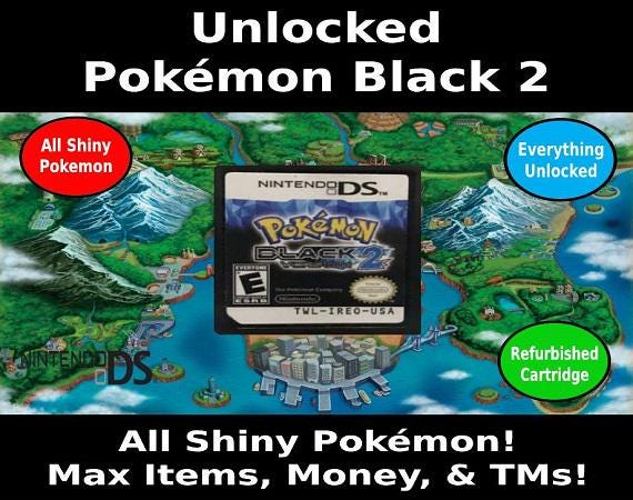 Unlocked Pokemon Black 2 | Complete Shiny Pokedex + Max Items | DS