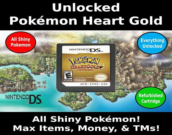 Unlocked Pokemon Heart Gold | Complete Shiny Pokedex + Max Items | DS