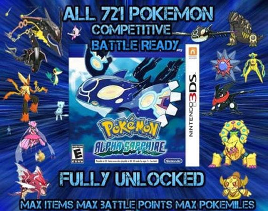 Unlocked Pokemon Alpha Sapphire | Complete Shiny Pokedex + Max Items | 3DS