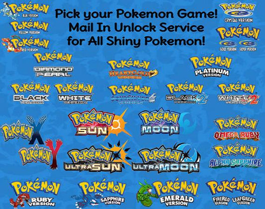 Pokemon Mail-In Unlock Service | All Shiny Pokemon + Max Items | (3DS DS GBA GBC | All Models)