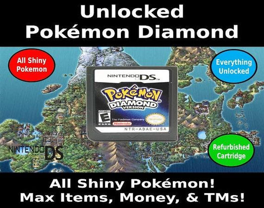 Unlocked Pokemon Diamond | Complete Shiny Pokedex + Max Items | DS