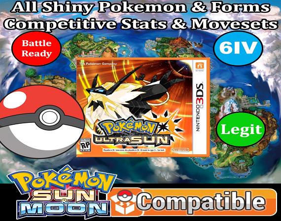 Unlocked Pokemon Ultra Sun | Complete Shiny Pokedex + Max Items | 3DS